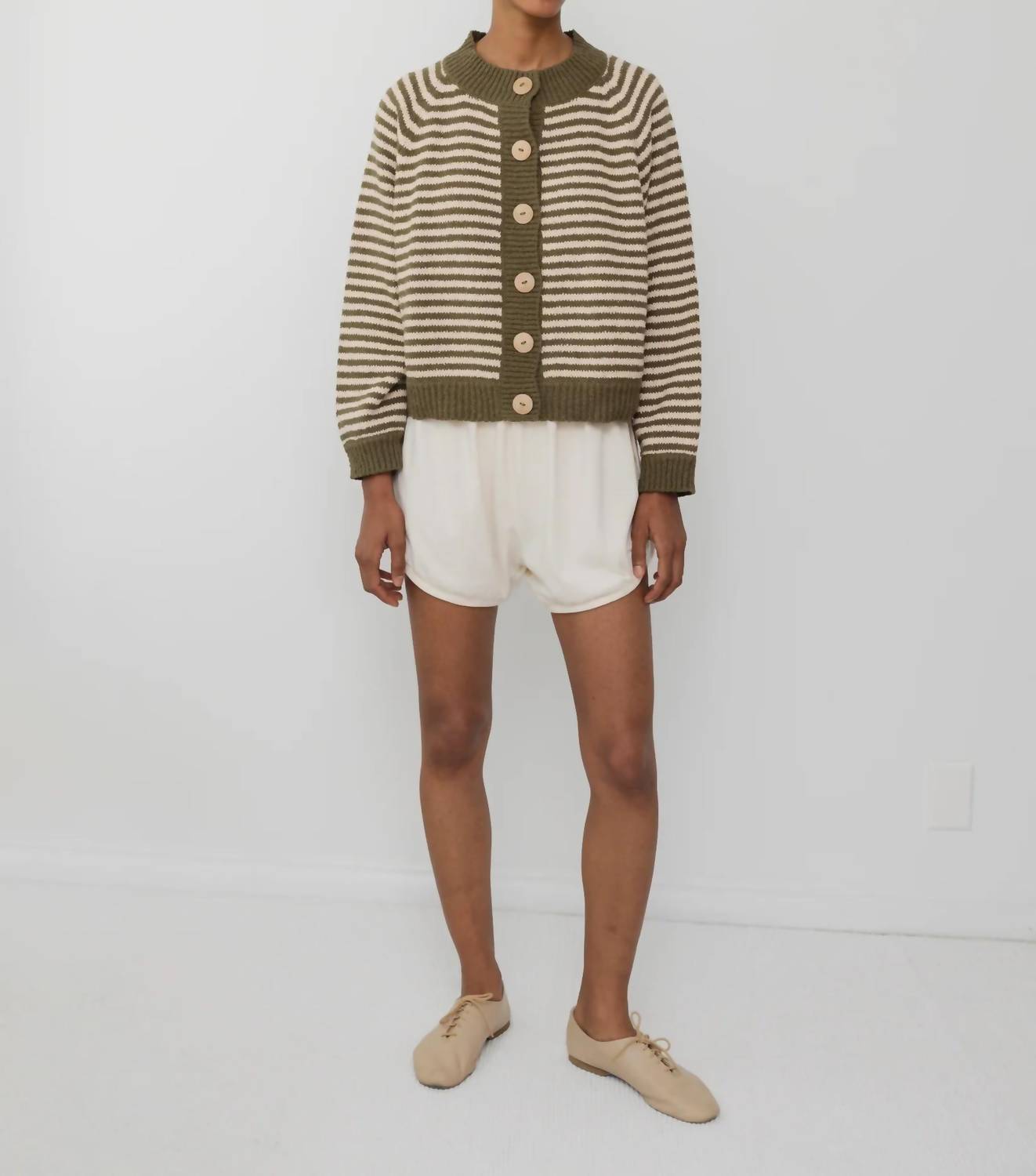 New Wol Hide Striped Bomber Cardigan In Olive — image 2 of 5